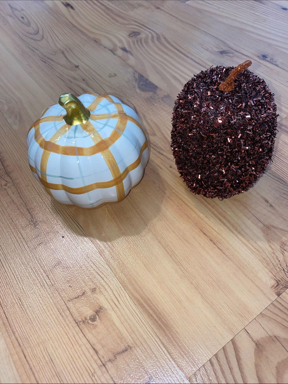 White & Copper Glitter Pumpkin Set with Gold Accents - Holiday Decor